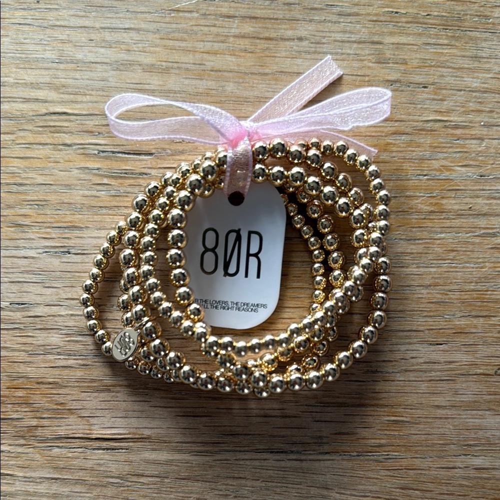 Golden Beaded Bracelet Set with Pink Ribbon - 8 Other Reasons NWT
